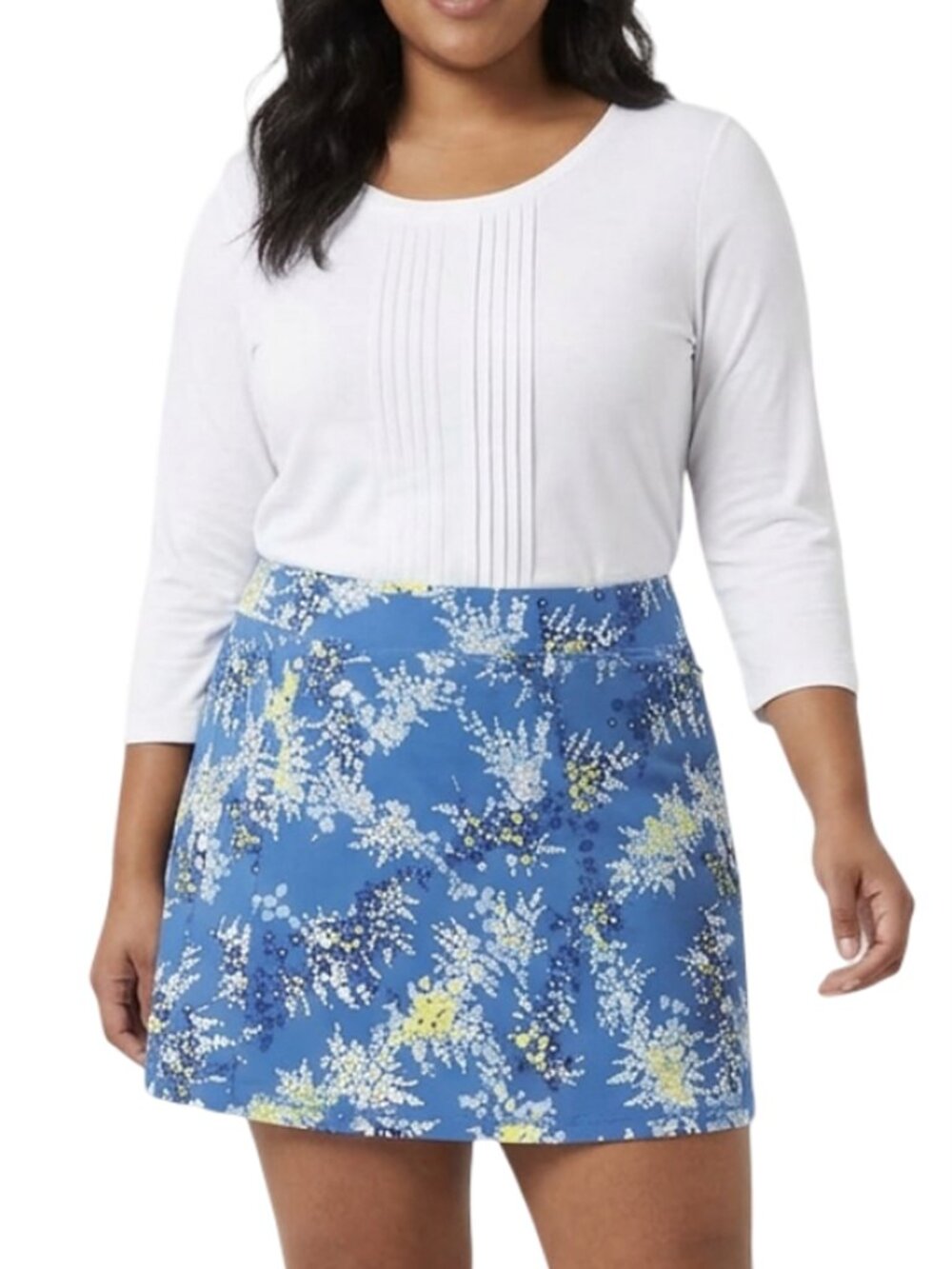 Talbots Floral Fitness Skirt Skort & White ¾ Sleeve Pleated Top 2-Piece Set NWT - Picture 4 of 14